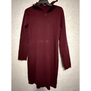 Qi Cashmere Sweater Dress Womens Medium Red 100% Cashmere Mock Neck Knee Length